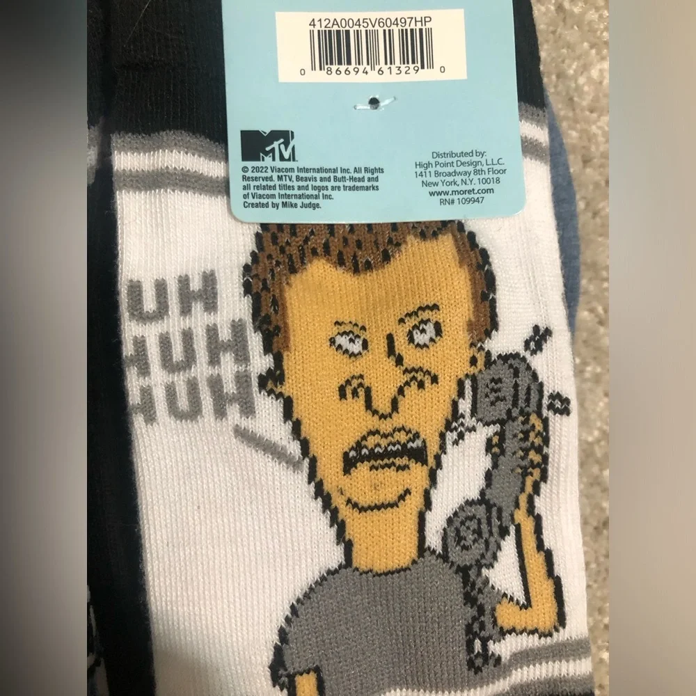 NWT 2 pack Beavis and Butt-head Men’s Crew Socks Sz 6-1/2 - 12